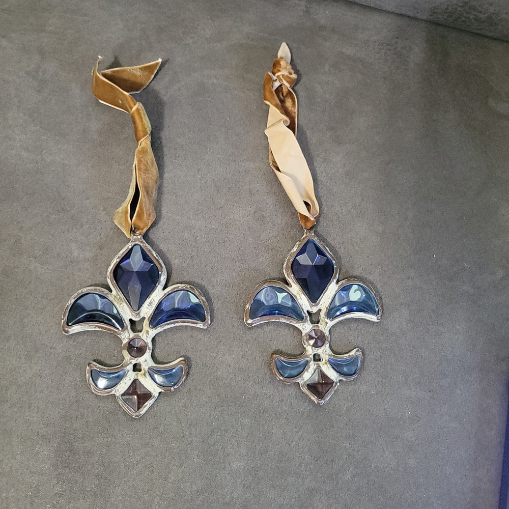 Vintage Stained Glass Leaded Fleur De Lis Christmas Ornaments New Orleans